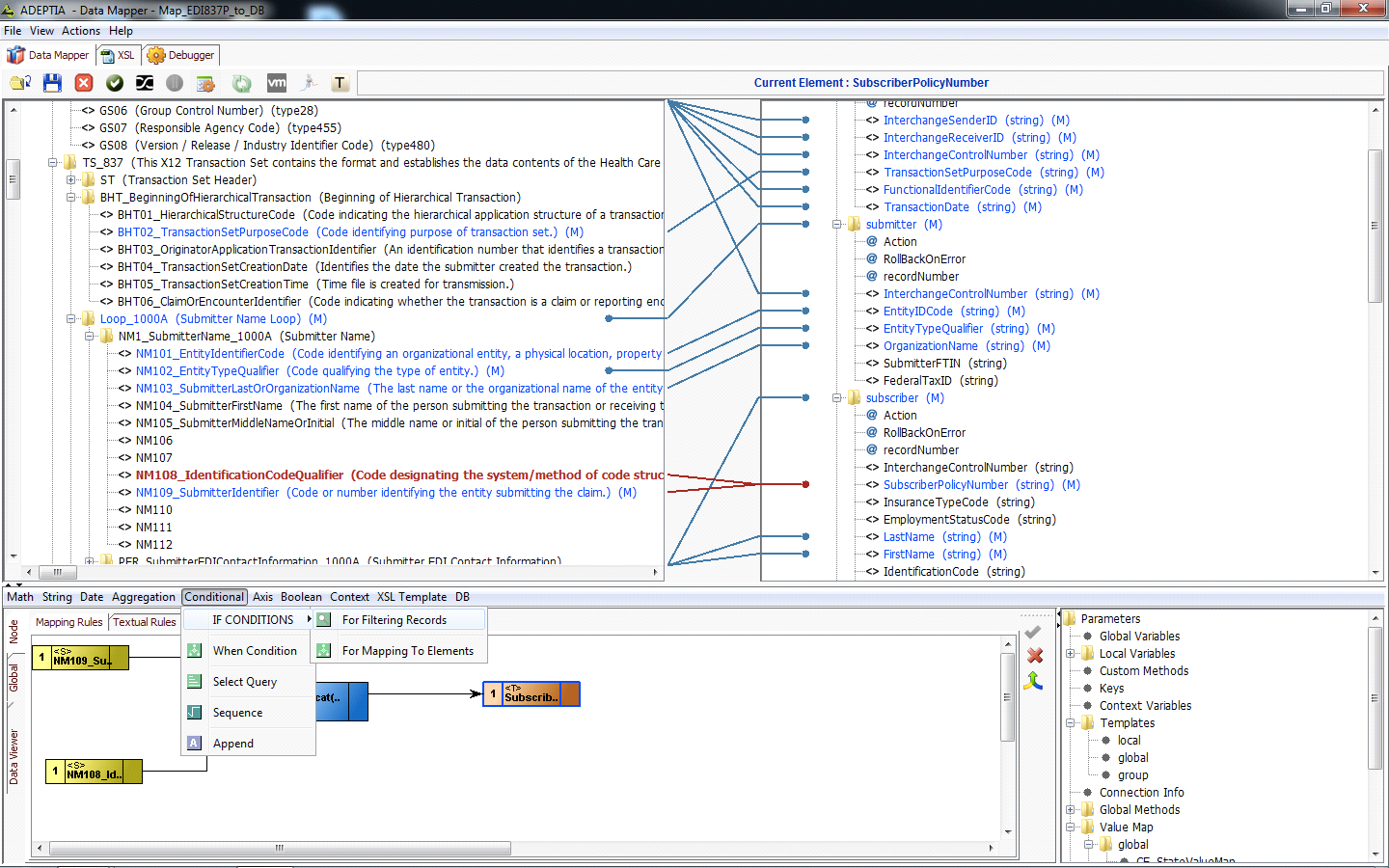 Screenshot van Adeptia Integration software.