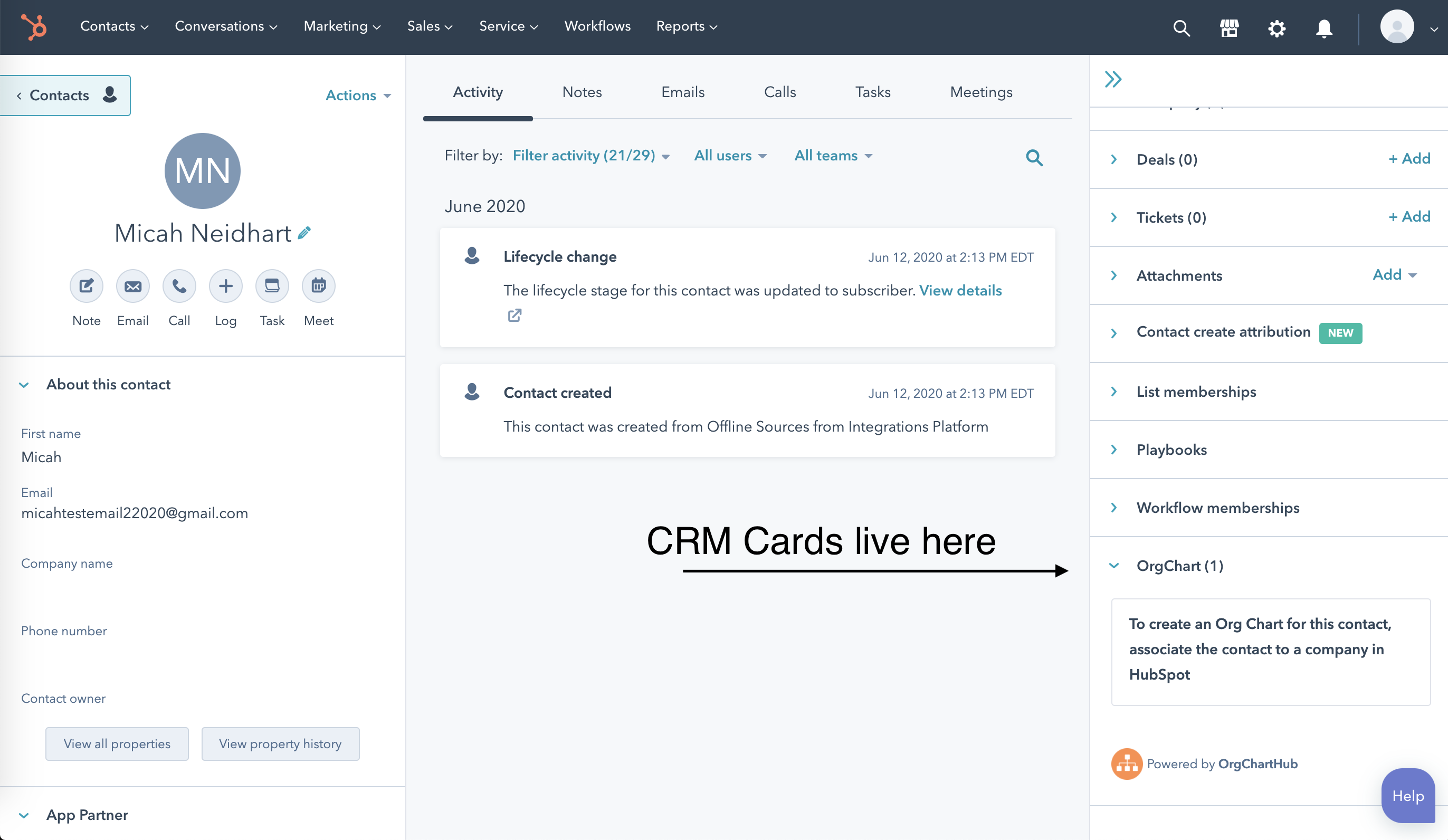Screenshot van HubSpot CRM software.