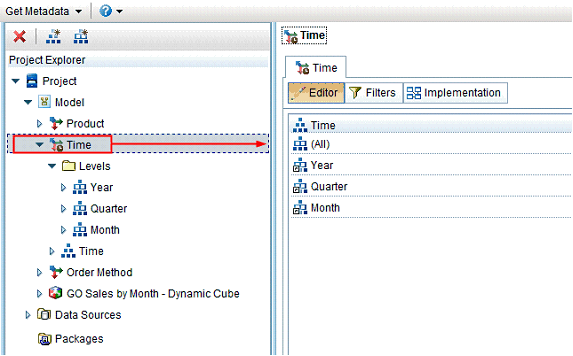 Screenshot van Cognos Cube Designer software.