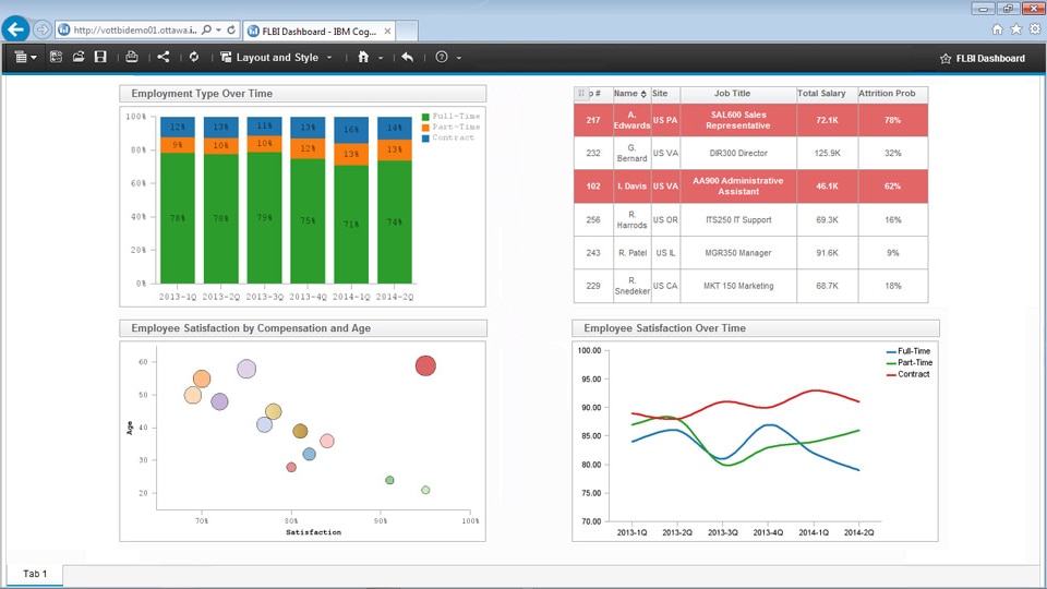Screenshot van IBM Cognos Analysis software.