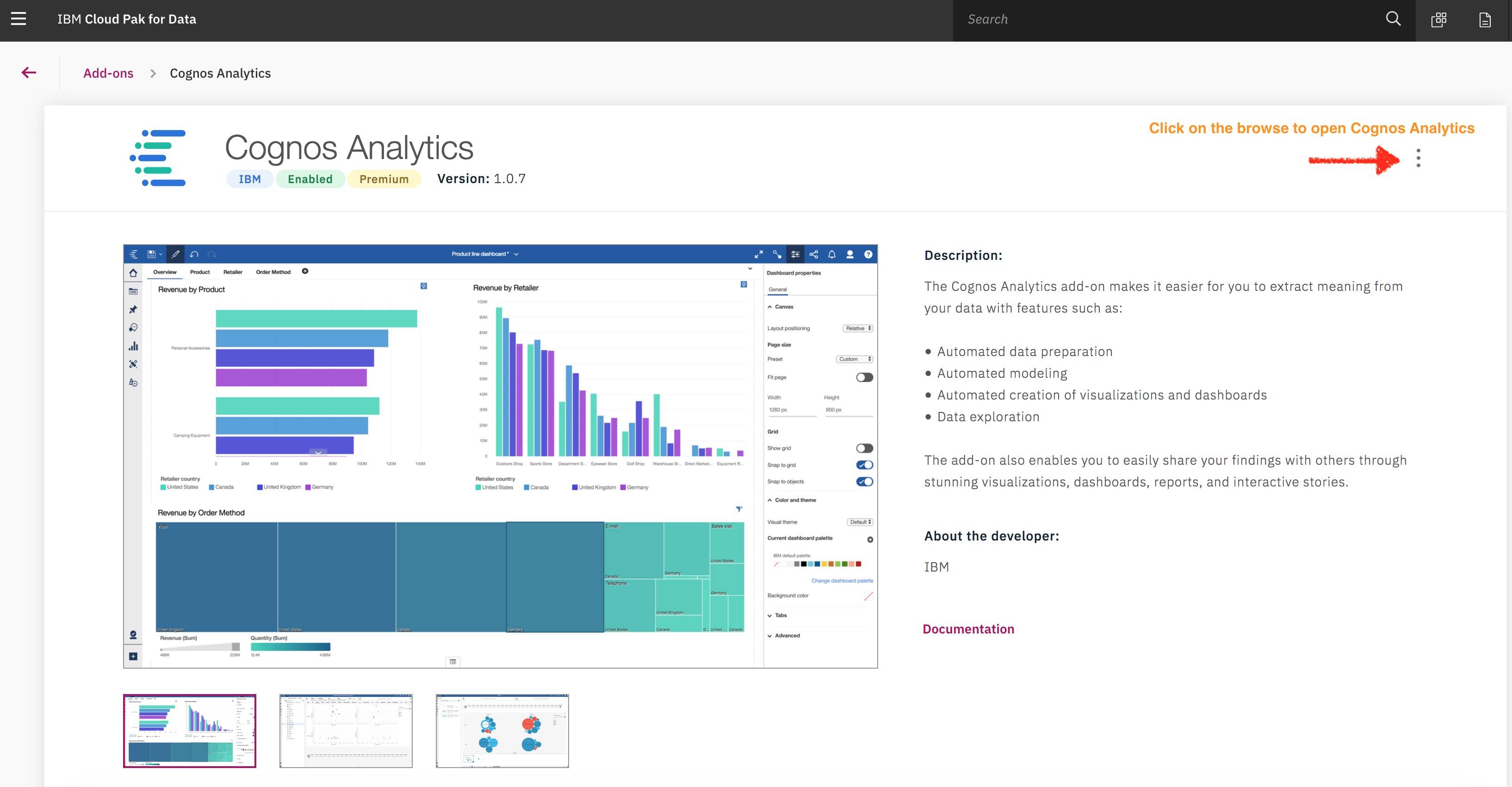Screenshot van IBM Cognos Analysis Studio software.