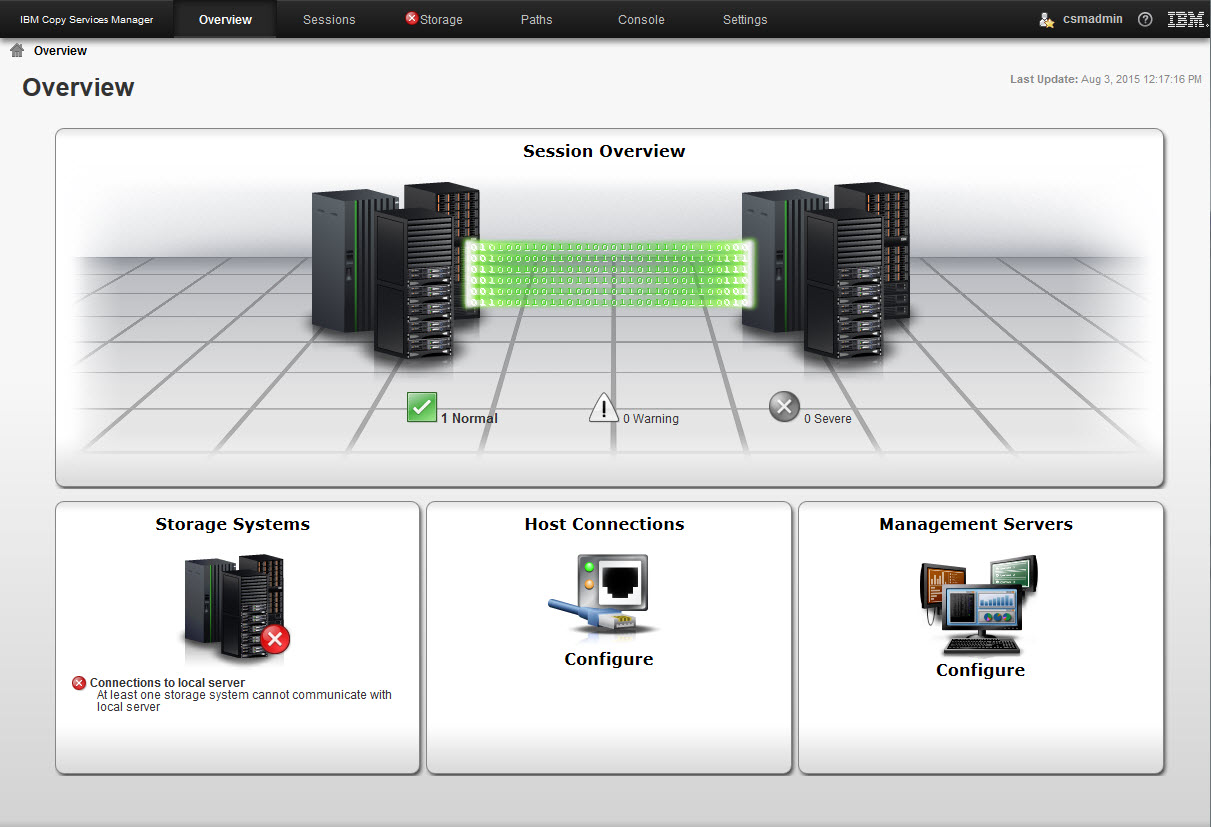 Screenshot van IBM Data Replication software.