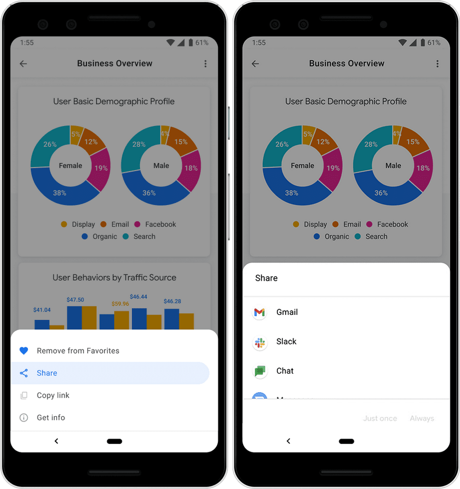 Screenshot van Looker mobile software.