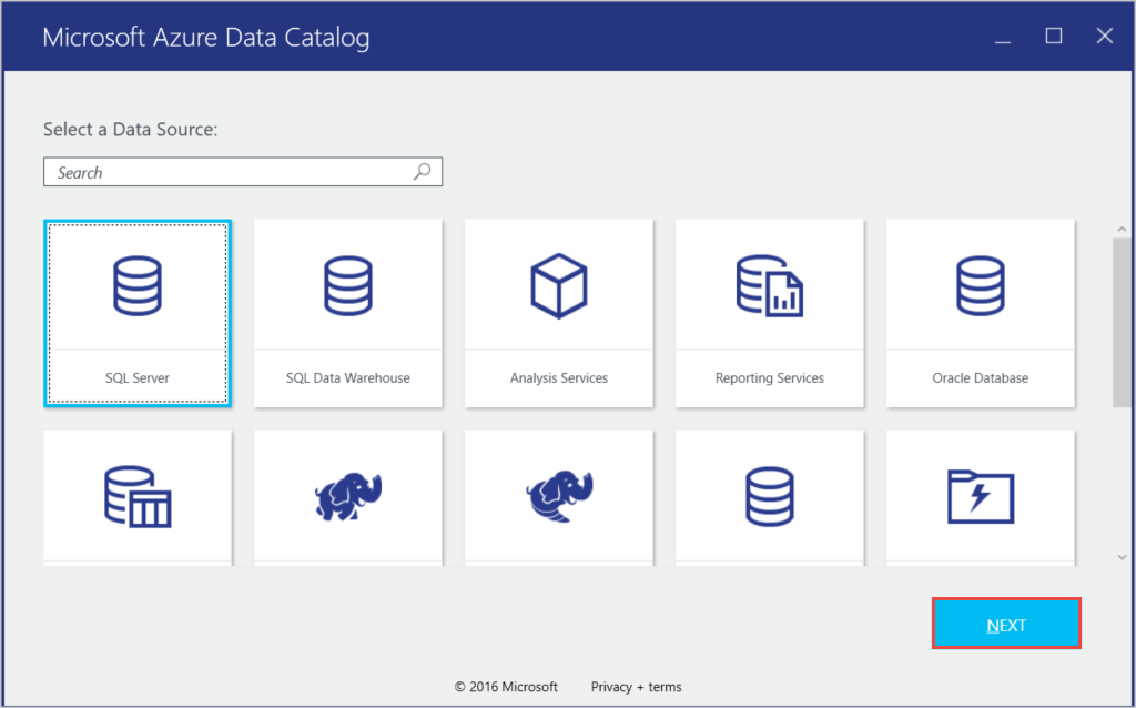 Screenshot van Azure Data Catalog software.