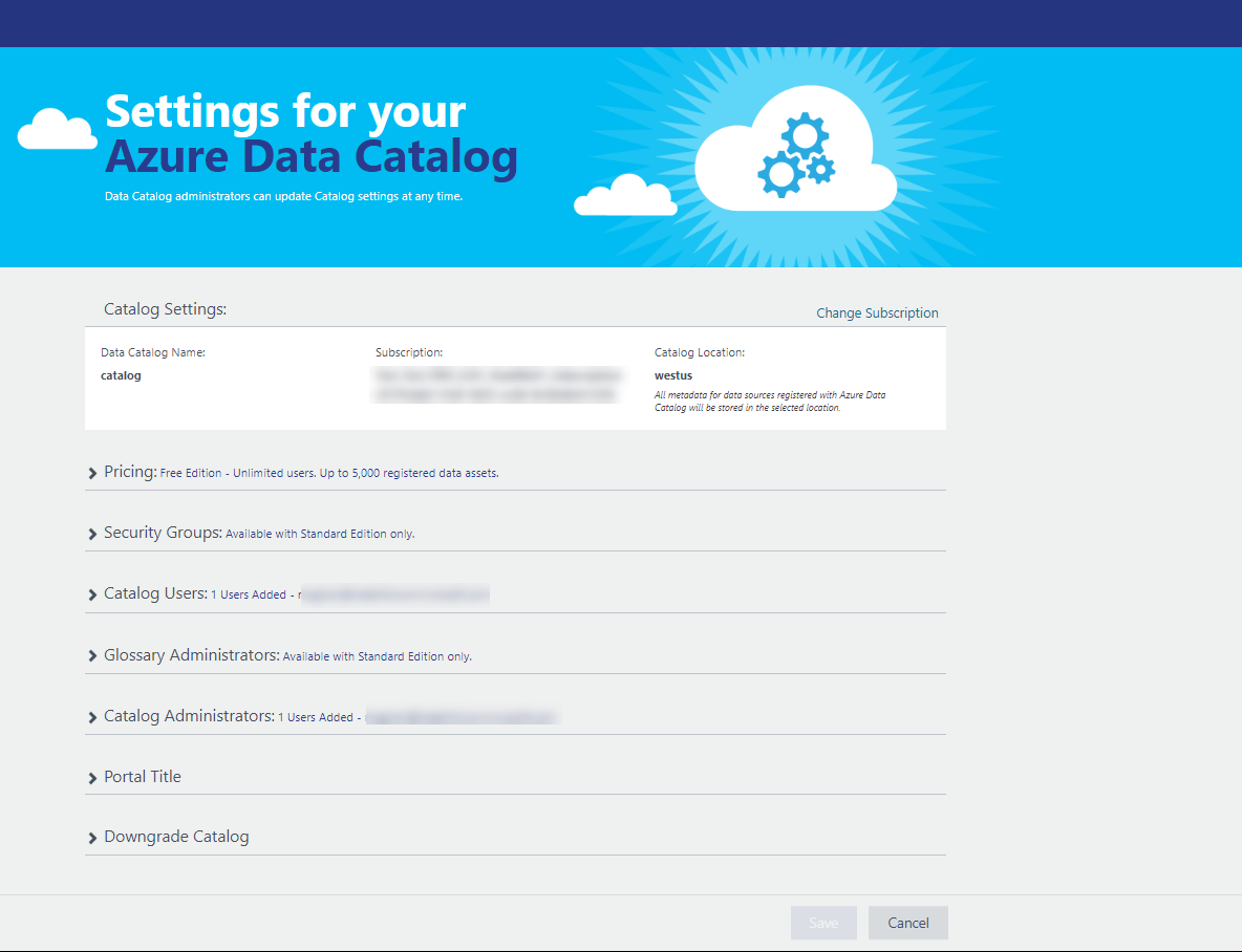 Afbeelding van Azure Data Catalog tools.