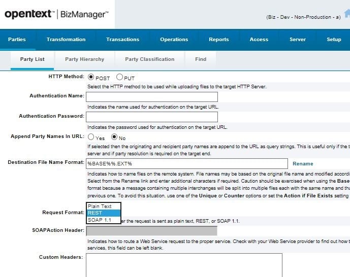Screenshot van OpenText BizManager software.