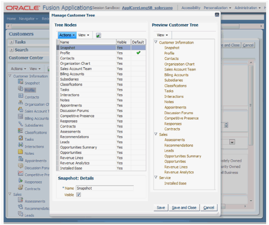 Screenshot van Oracle Fusion Customer Relationship Management software.