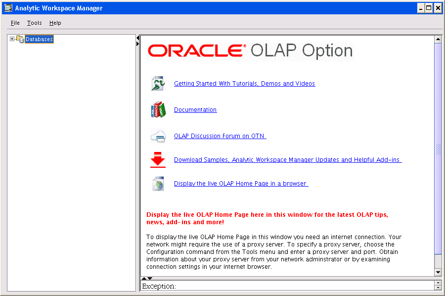 Screenshot van Oracle OLAP software.