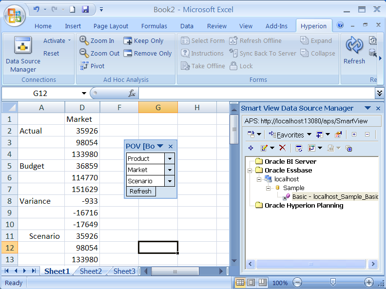 Screenshot van Oracle Smart View software.