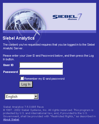 Screenshot van Siebel Analytics software.