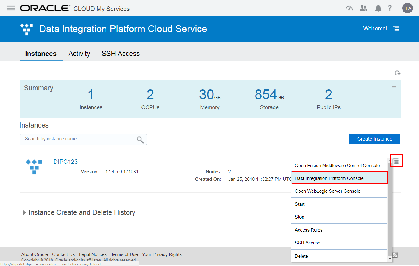 Schema van Oracle Data Integration Platform Cloud.