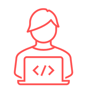 Icon met persoon achter een laptop