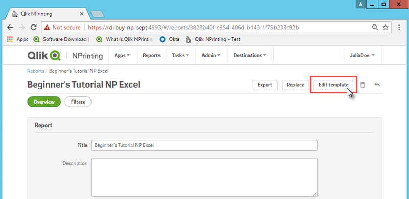 Screenshot van Qlik NPrinting software.