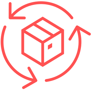 Icon met doos met ronddraaiende pijlen