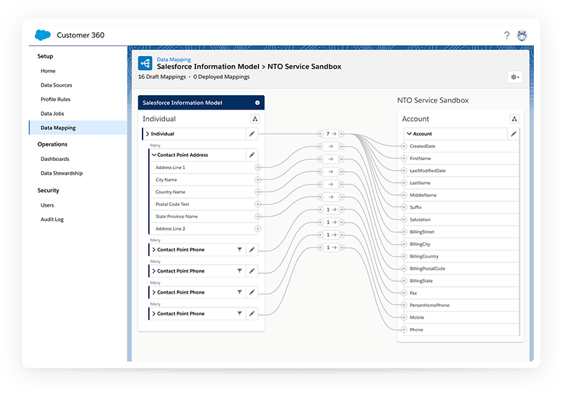Schema van Salesforce Customer 360.