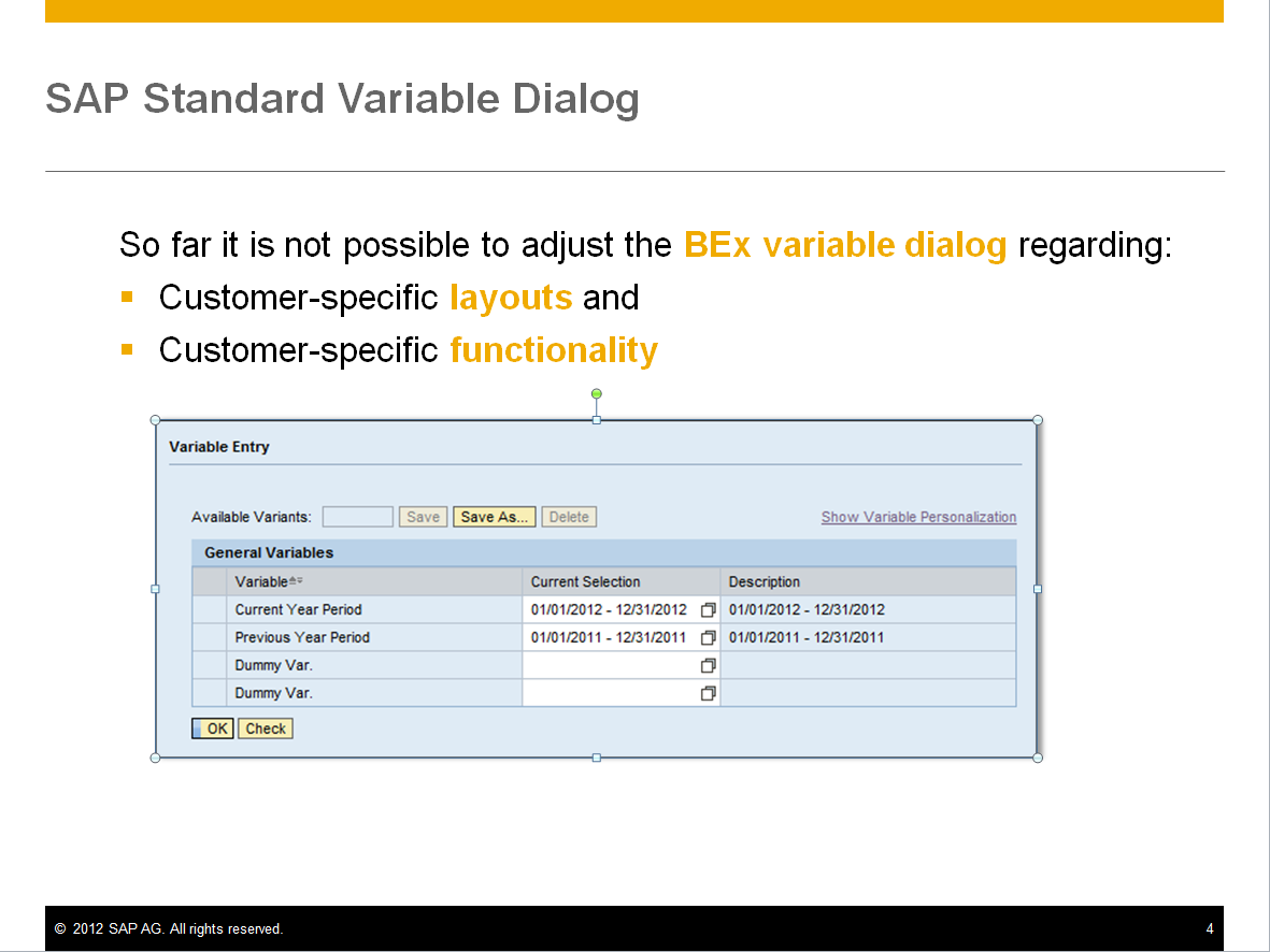 Screenshot van SAP BEx software.
