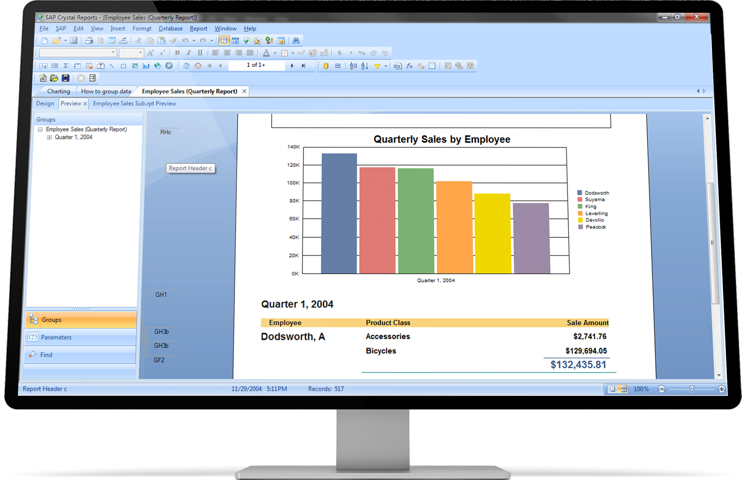 Screenshot van SAP Crystal Reports software.