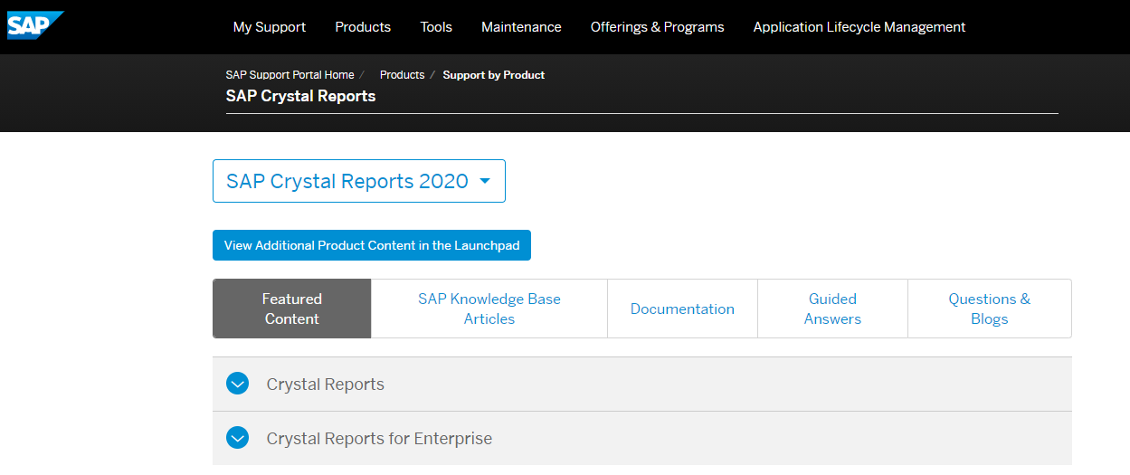 Screenshot van SAP Crystal Server software.