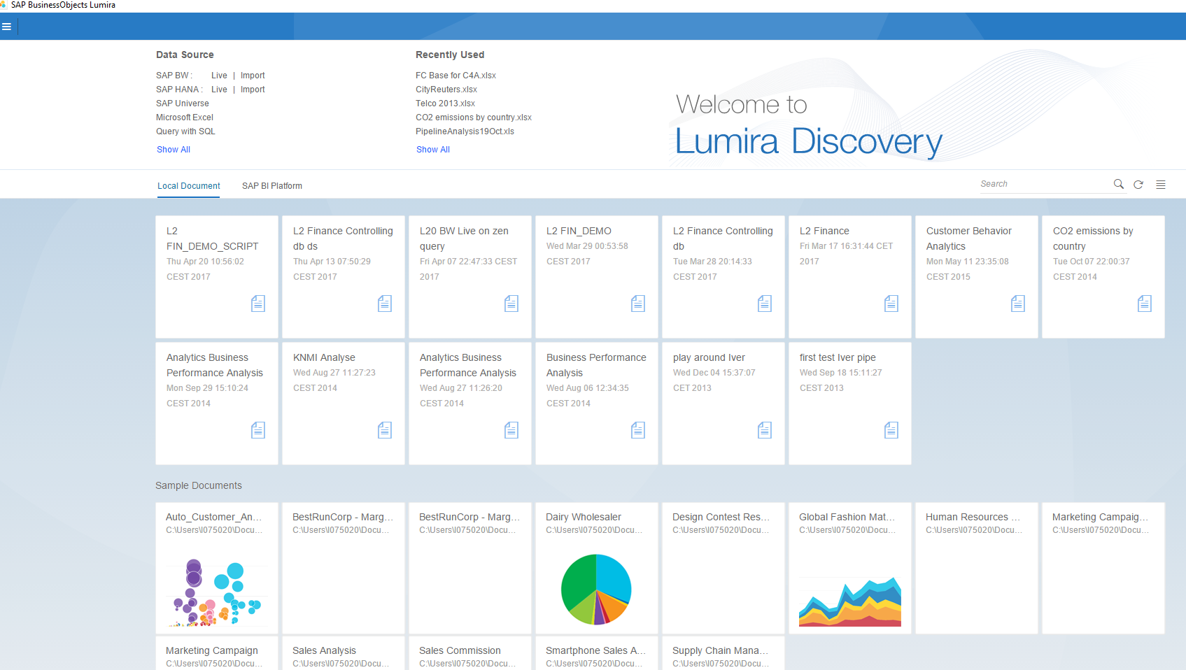 Screenshot van SAP Lumira software.