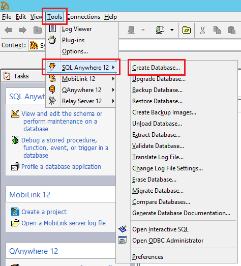 Afbeelding van SQL Anywhere tools.