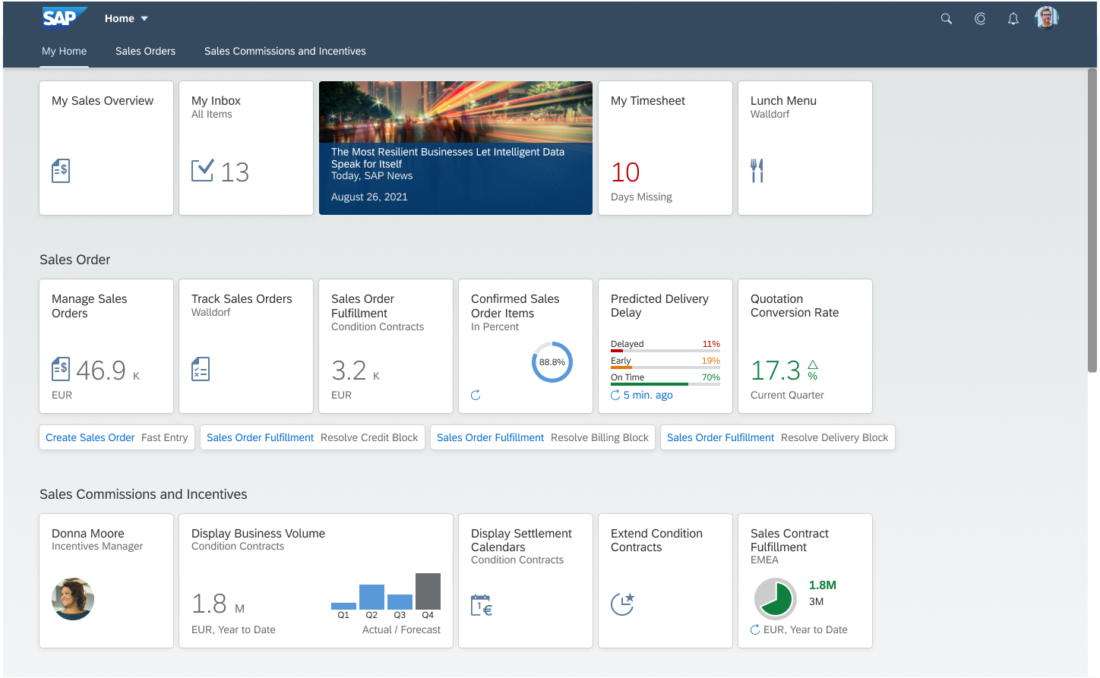 Screenshot van Fiori Launchpad software.