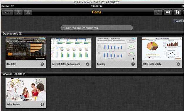 Screenshot van SAP Mobile BI software.