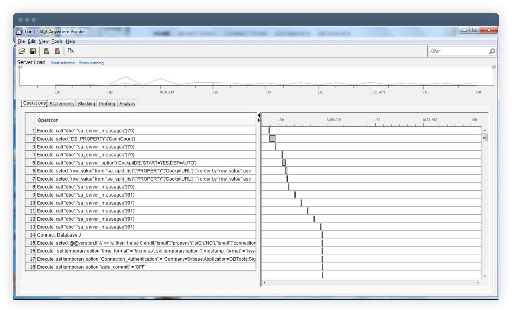 Screenshot van SQL Anywhere software.