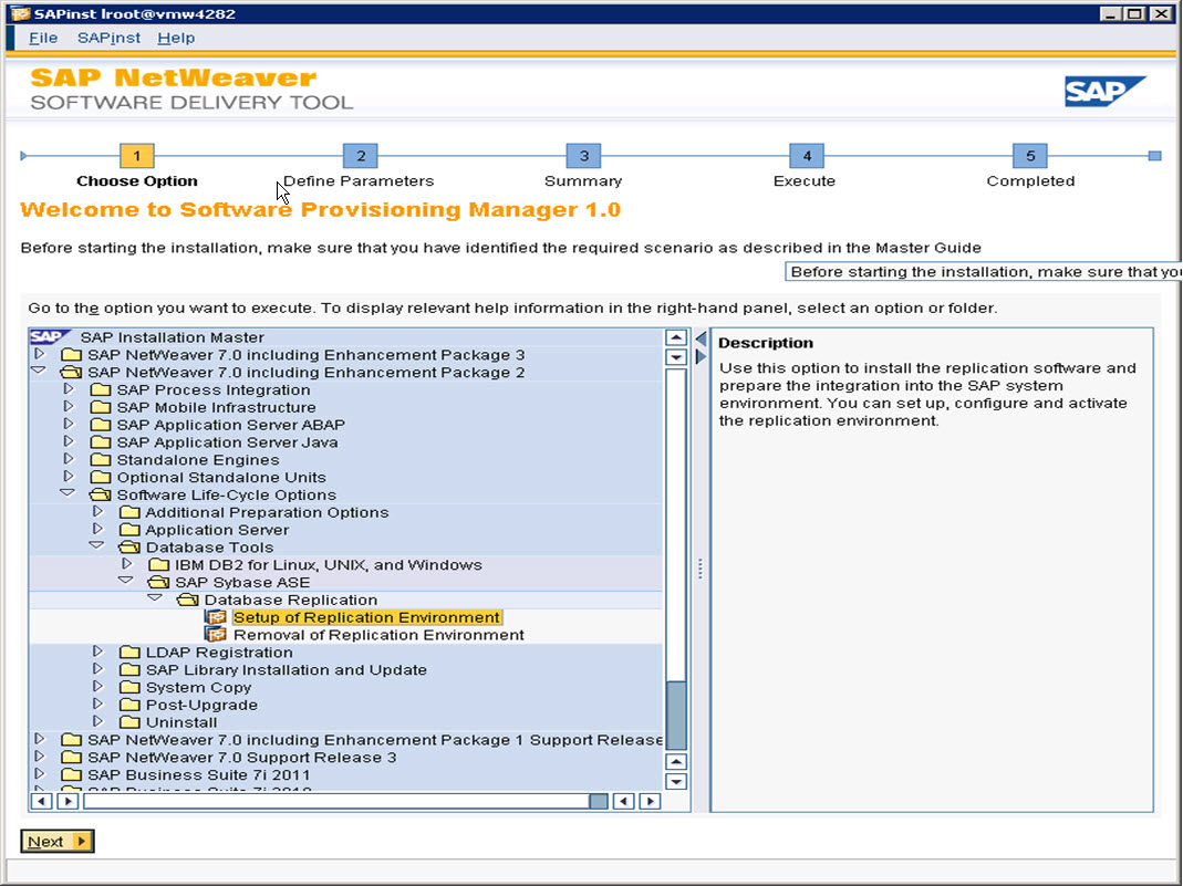 Screenshot van Sybase Replication Server software.