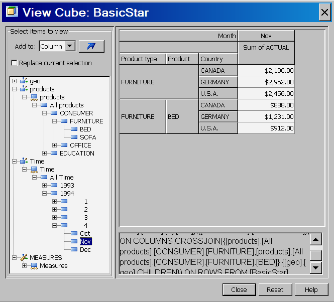 Screenshot van SAS OLAP Cube Studio software.
