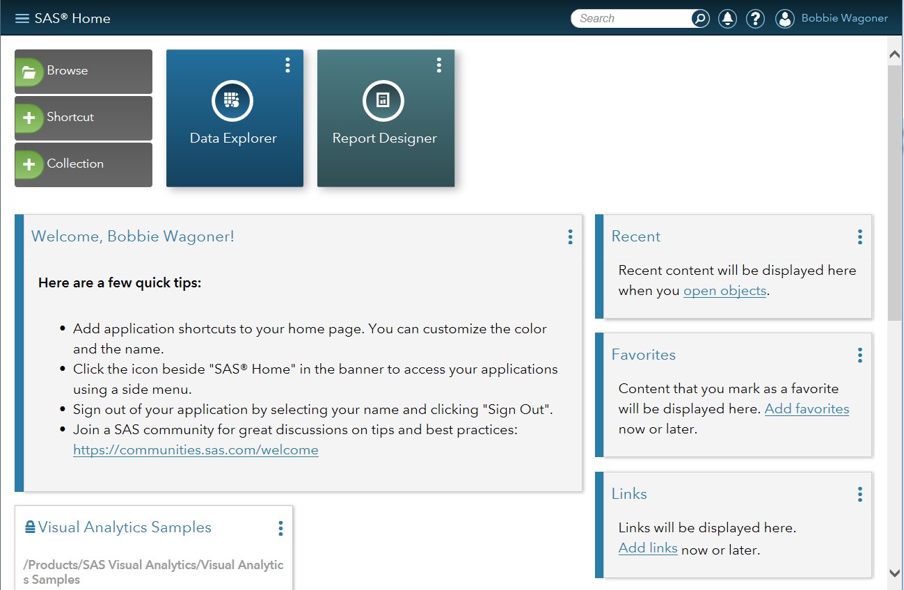 Schema van SAS Visual Analytics Hub.