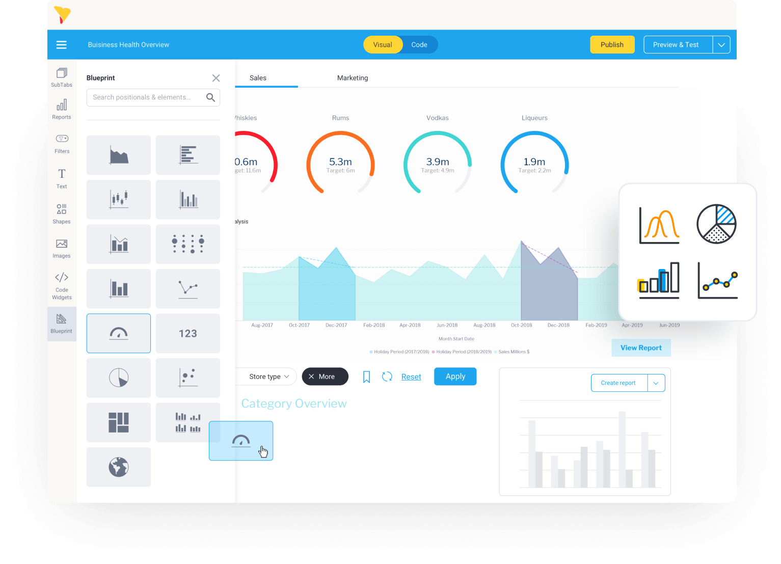 Screenshot van Yellowfin Business Analytics software.