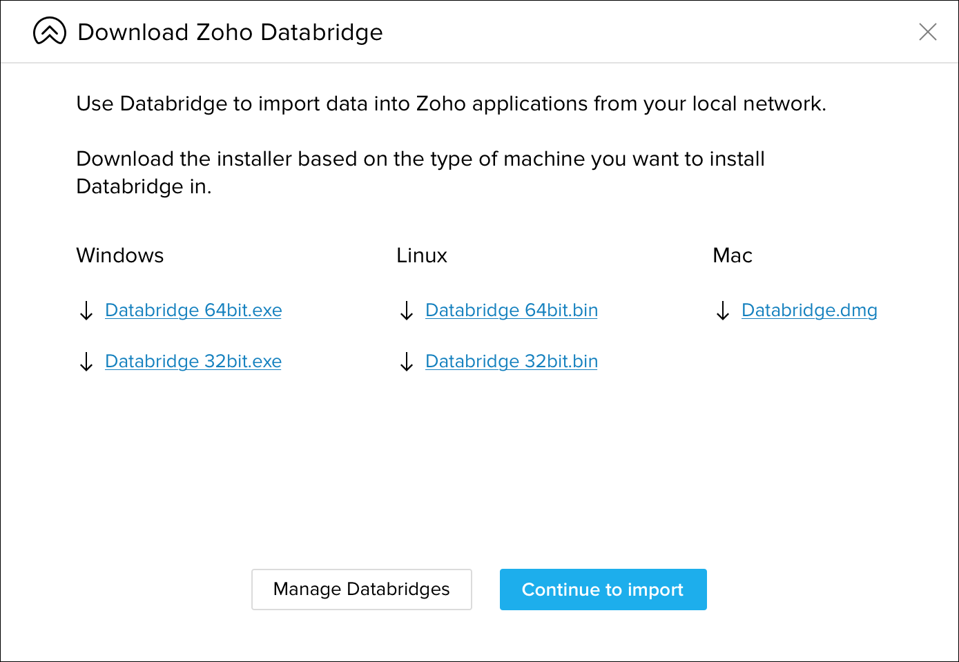 Schema van Zoho Databridge.