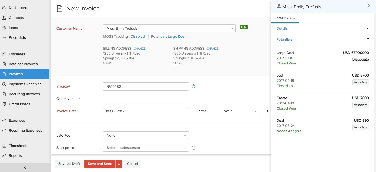 Screenshot van Zoho CRM software.